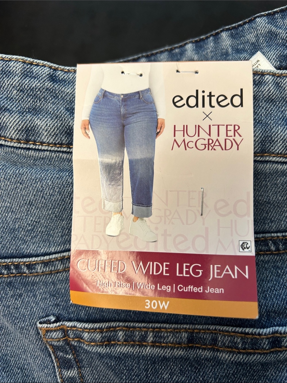 Cuffed Wide Leg Jeans - Blue